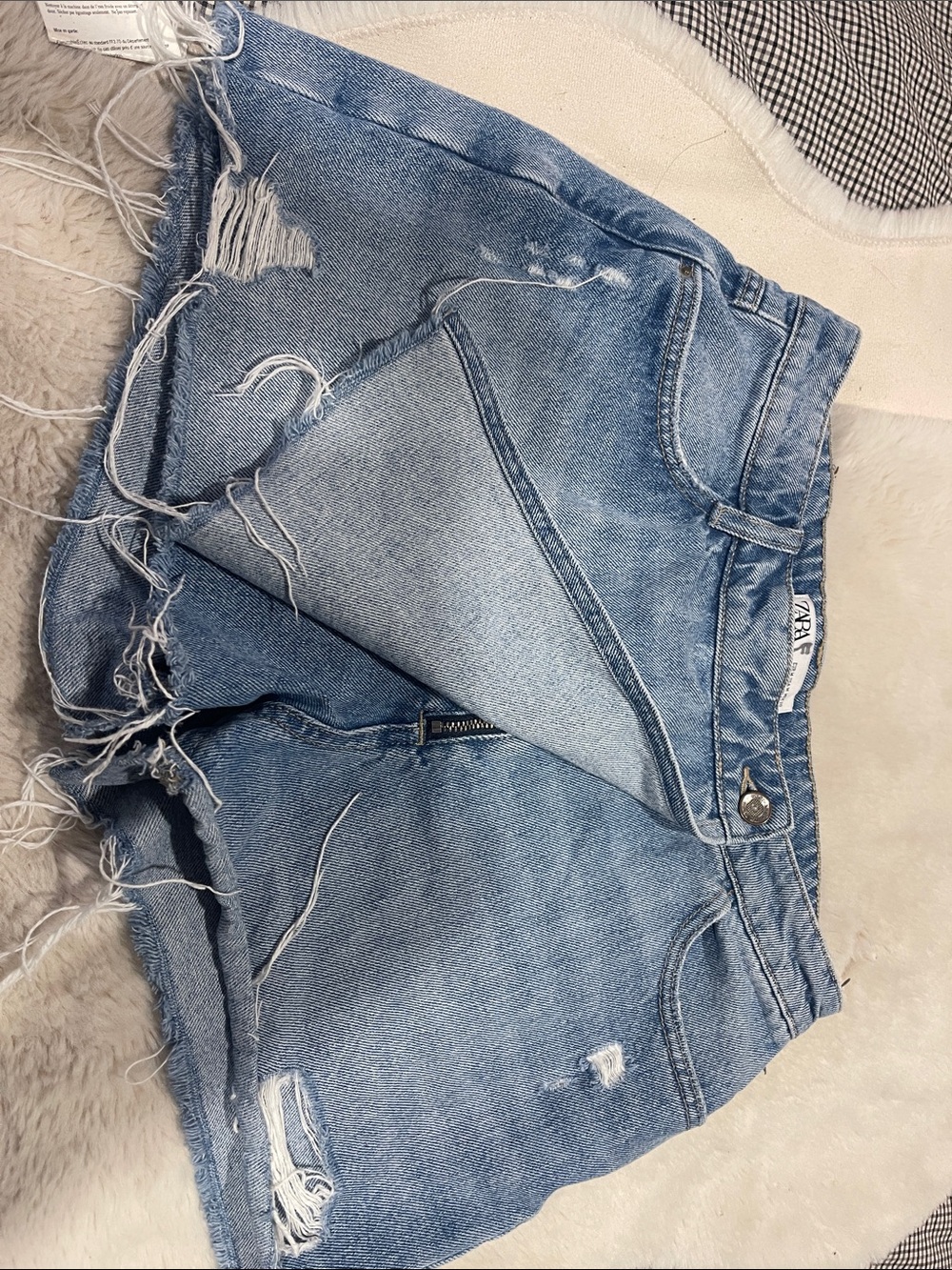Zara Light Blue Distressed Denim Shorts